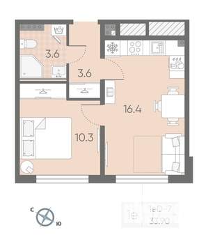 1-к квартира, вторичка, 34м2, 3/4 этаж