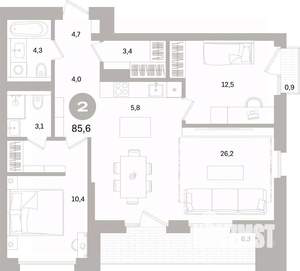 2-к квартира, вторичка, 86м2, 13/15 этаж