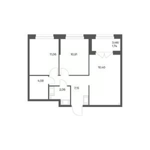 2-к квартира, вторичка, 54м2, 16/24 этаж