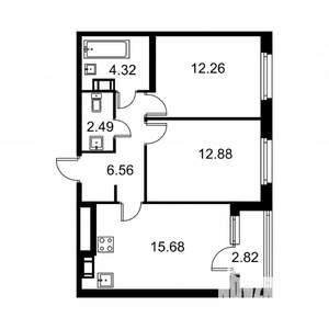 2-к квартира, строящийся дом, 56м2, 5/9 этаж