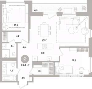 2-к квартира, вторичка, 86м2, 2/15 этаж