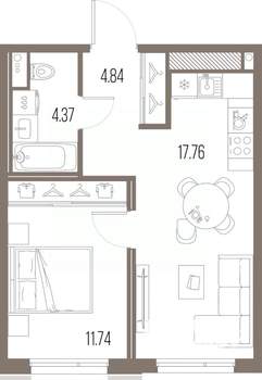 1-к квартира, строящийся дом, 39м2, 2/10 этаж