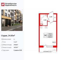 Студия квартира, вторичка, 25м2, 1/4 этаж