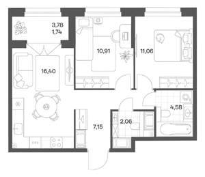 2-к квартира, вторичка, 54м2, 10/24 этаж