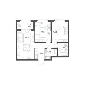 2-к квартира, вторичка, 54м2, 9/24 этаж