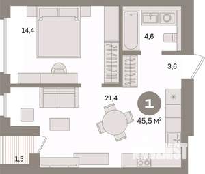 1-к квартира, вторичка, 46м2, 9/17 этаж