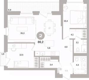 2-к квартира, вторичка, 86м2, 9/15 этаж
