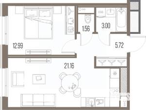 1-к квартира, строящийся дом, 44м2, 7/10 этаж