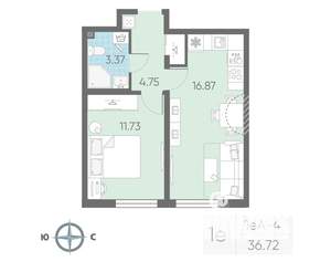 1-к квартира, вторичка, 37м2, 10/23 этаж