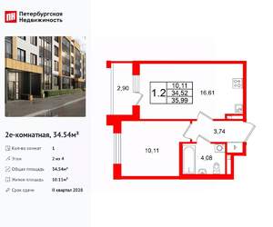 1-к квартира, вторичка, 35м2, 2/4 этаж