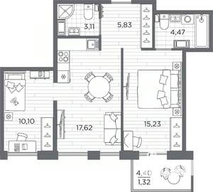 2-к квартира, вторичка, 58м2, 5/7 этаж