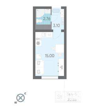 Студия квартира, вторичка, 21м2, 15/21 этаж