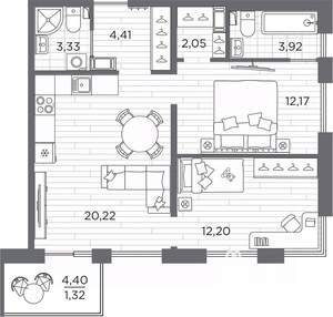 2-к квартира, вторичка, 62м2, 4/7 этаж