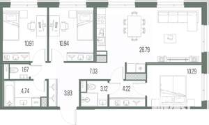 3-к квартира, вторичка, 84м2, 8/10 этаж