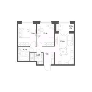 2-к квартира, вторичка, 54м2, 18/24 этаж