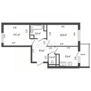 2-к квартира, вторичка, 55м2, 12/19 этаж