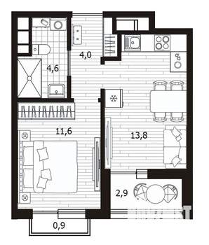 2-к квартира, вторичка, 34м2, 11/14 этаж