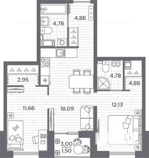 2-к квартира, вторичка, 61м2, 14/25 этаж