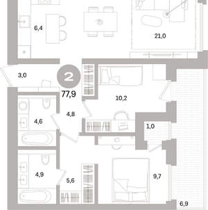 2-к квартира, вторичка, 78м2, 3/17 этаж