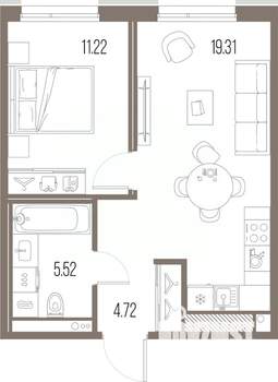 1-к квартира, строящийся дом, 41м2, 7/10 этаж