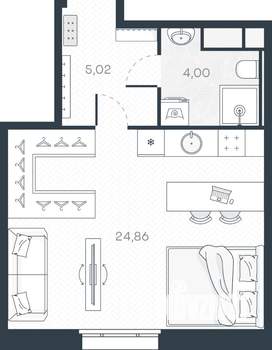 1-к квартира, строящийся дом, 34м2, 2/9 этаж