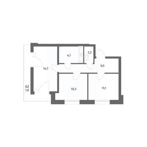2-к квартира, вторичка, 54м2, 6/6 этаж