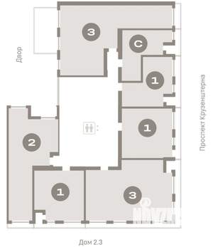 2-к квартира, вторичка, 69м2, 2/7 этаж