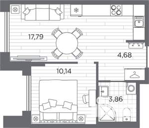 1-к квартира, строящийся дом, 36м2, 9/12 этаж