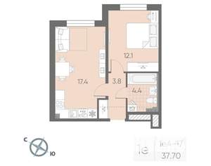 1-к квартира, вторичка, 38м2, 2/4 этаж