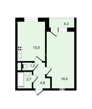1-к квартира, вторичка, 44м2, 8/17 этаж