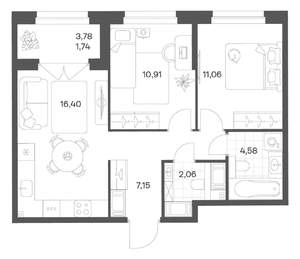 2-к квартира, вторичка, 54м2, 20/24 этаж