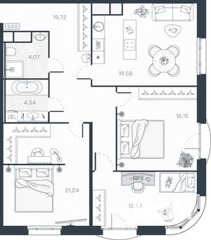 3-к квартира, вторичка, 100м2, 4/9 этаж