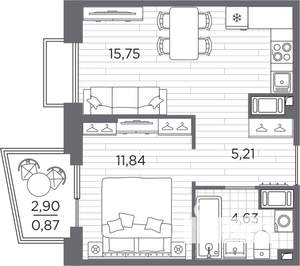 1-к квартира, строящийся дом, 38м2, 4/13 этаж