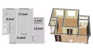 2-к квартира, вторичка, 54м2, 1/9 этаж