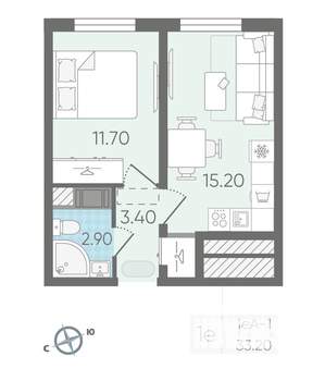 1-к квартира, вторичка, 33м2, 23/25 этаж
