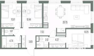 3-к квартира, вторичка, 84м2, 7/10 этаж