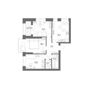 3-к квартира, вторичка, 79м2, 10/13 этаж