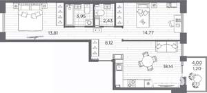 2-к квартира, вторичка, 62м2, 5/7 этаж