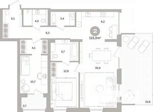 2-к квартира, вторичка, 115м2, 2/10 этаж