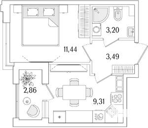 1-к квартира, вторичка, 29м2, 9/13 этаж