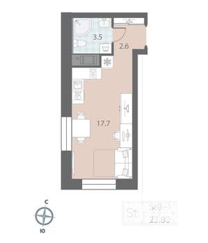 Студия квартира, вторичка, 24м2, 10/10 этаж