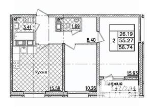 2-к квартира, вторичка, 57м2, 14/23 этаж