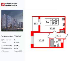1-к квартира, вторичка, 33м2, 11/12 этаж