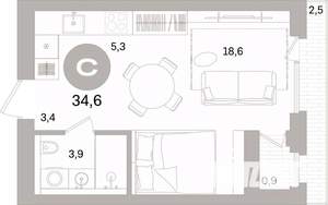 Студия квартира, вторичка, 35м2, 2/7 этаж