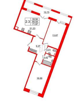 2-к квартира, вторичка, 72м2, 2/6 этаж