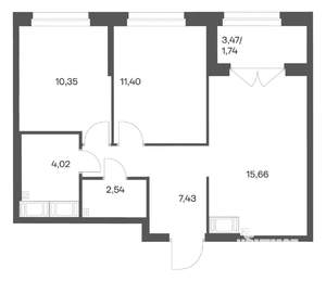 2-к квартира, вторичка, 53м2, 23/24 этаж