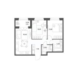 2-к квартира, вторичка, 54м2, 12/24 этаж