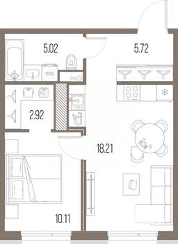 1-к квартира, строящийся дом, 42м2, 3/10 этаж