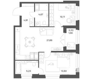 2-к квартира, вторичка, 62м2, 19/24 этаж
