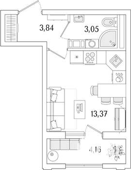 Студия квартира, строящийся дом, 22м2, 6/13 этаж
